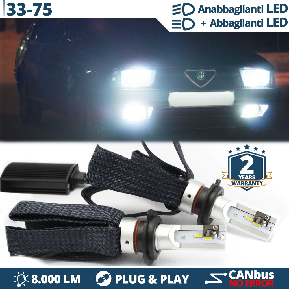 Kit LED H4 para Alfa Romeo 33, 75 Luces de Cruce + Carretera | 6500K 8000LM CANbus