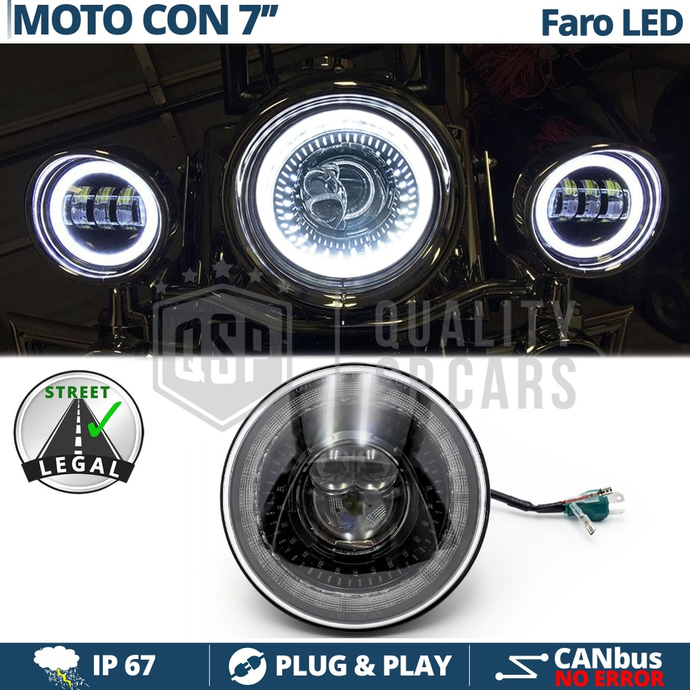 FARO LED 7'' para Motos HARLEY DAVIDSON, Luz Blanca 6500K ANILLO Secuencial | APROBADO