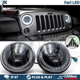 FAROS LED para JEEP WRANGLER JK, Luz Blanca 6500K ANILLO Secuencial | APROBADO