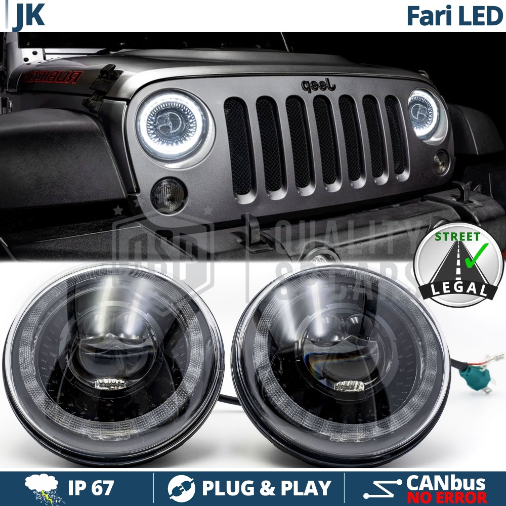 FAROS LED para JEEP WRANGLER JK, Luz Blanca 6500K ANILLO Secuencial | APROBADO
