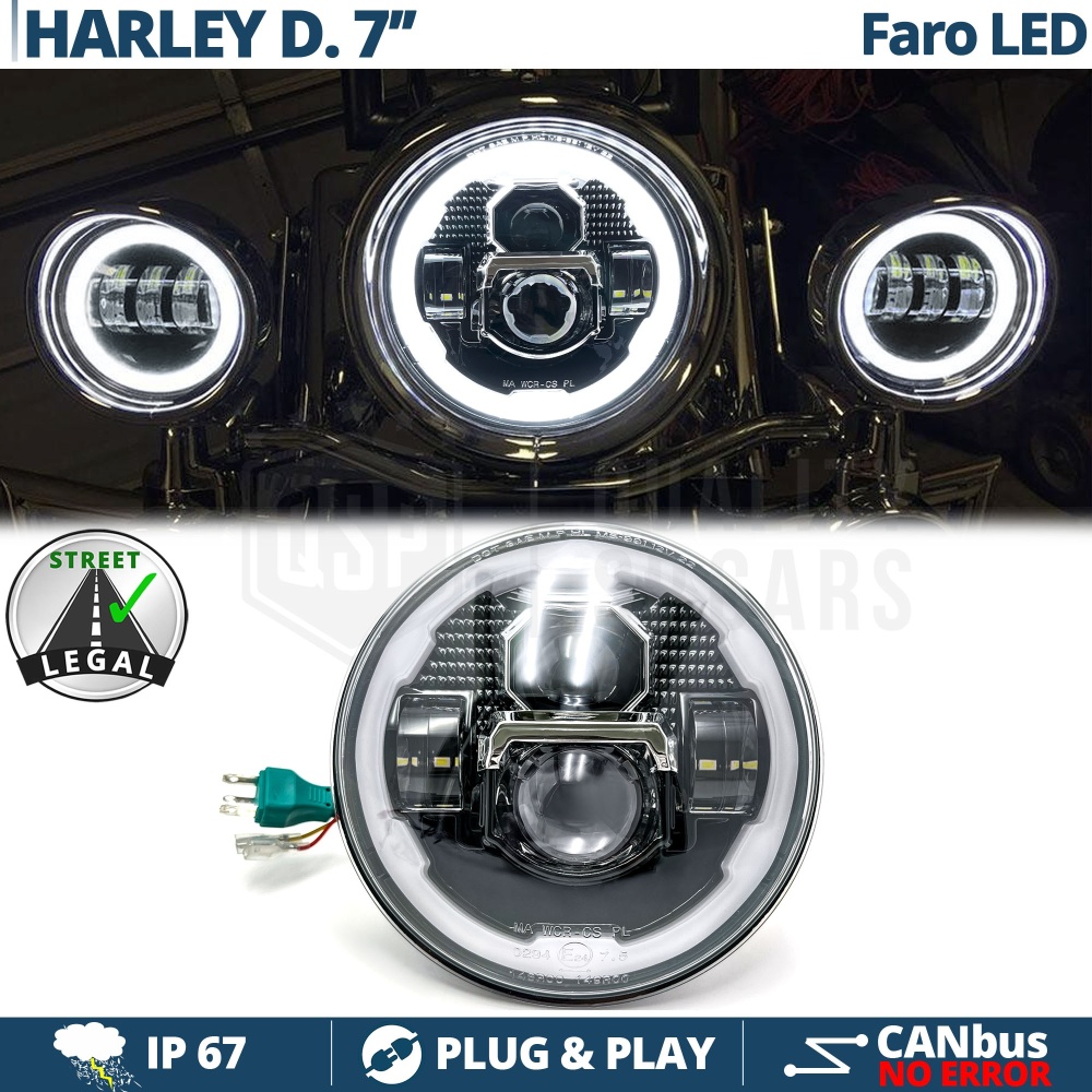 FARO LED 7'' para Motos HARLEY DAVIDSON, Luz Blanca 6500K ANGEL EYES | APROBADO