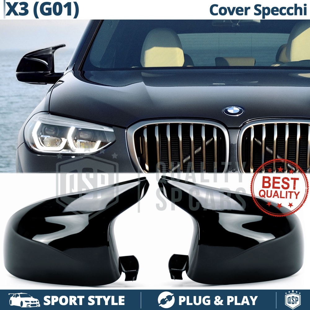 TAPAS de ESPEJO Retrovisor para Bmw X3 G01 (17-21), Cubiertas Rígidas Negro Brillante | Garantía por Vida