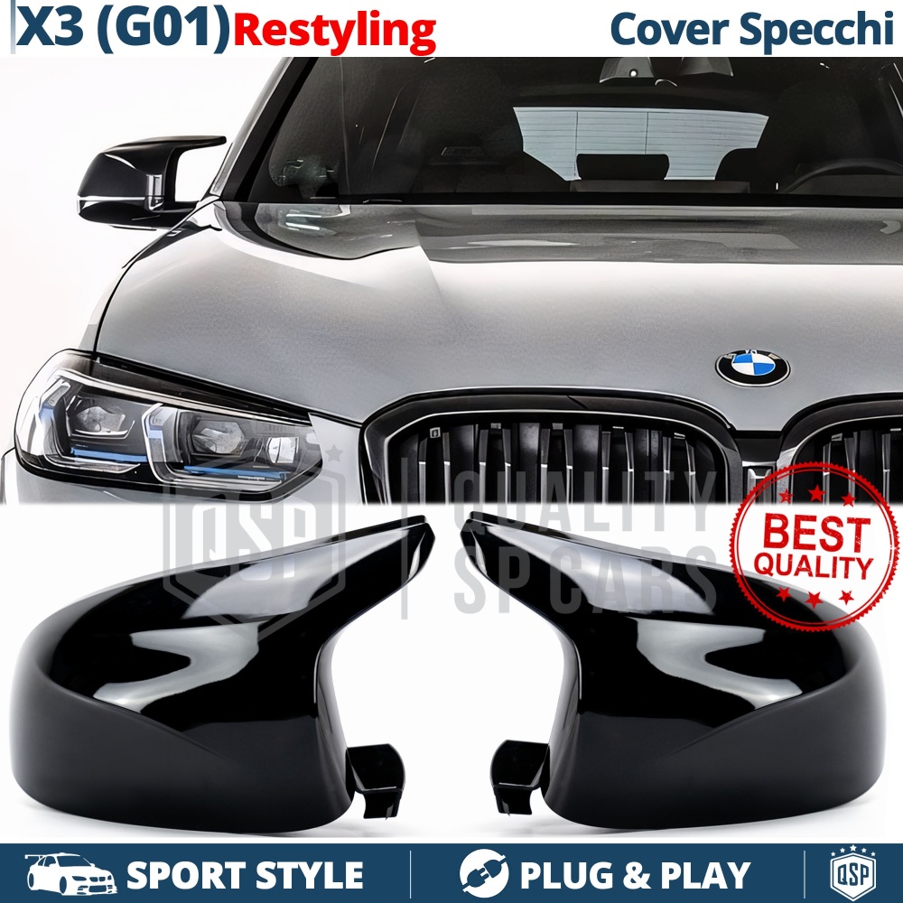 TAPAS de ESPEJO Retrovisor para Bmw X3 G01 desde 2021, Cubiertas Rígidas Negro Brillante | Garantía por Vida
