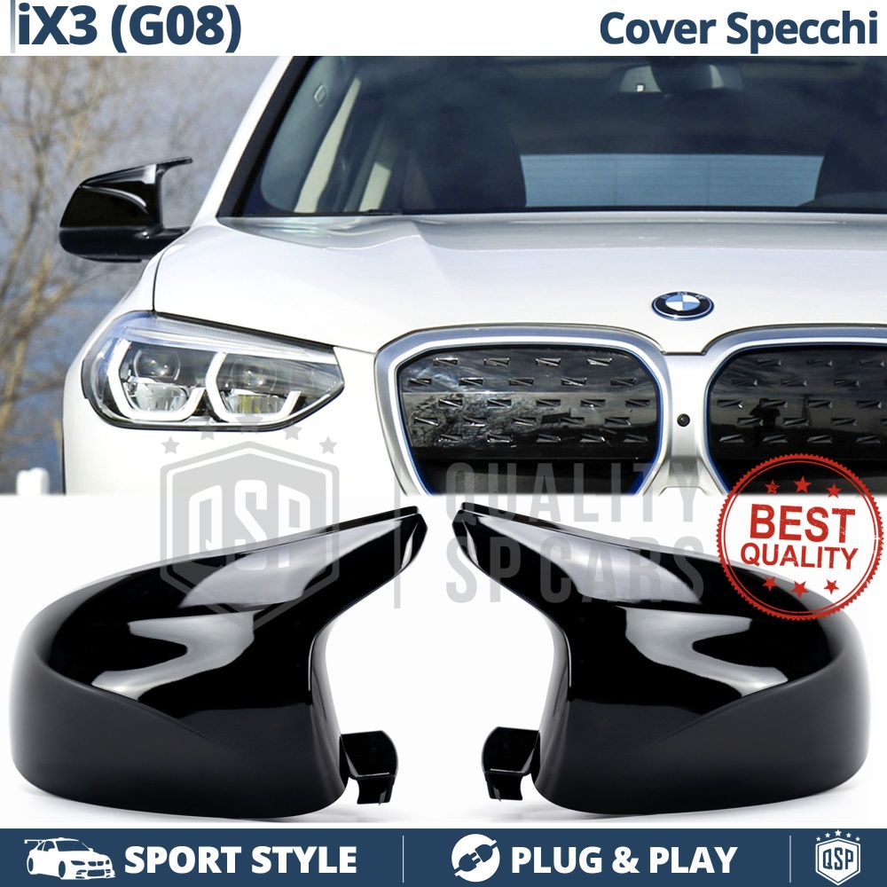 TAPAS de ESPEJO Retrovisor para Bmw iX3 G08, Cubiertas Rígidas Negro Brillante | Garantía por Vida