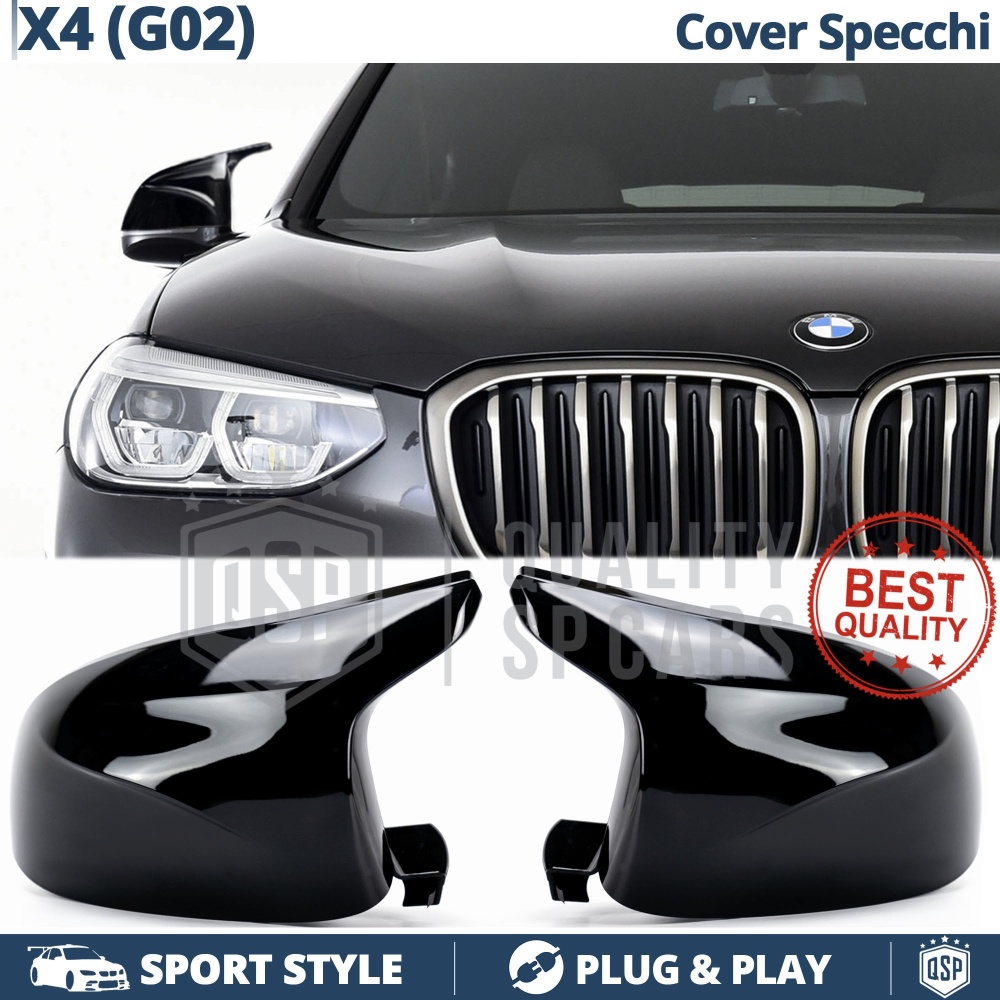 TAPAS de ESPEJO Retrovisor para Bmw X4 G02 (18-21), Cubiertas Rígidas Negro Brillante | Garantía por Vida