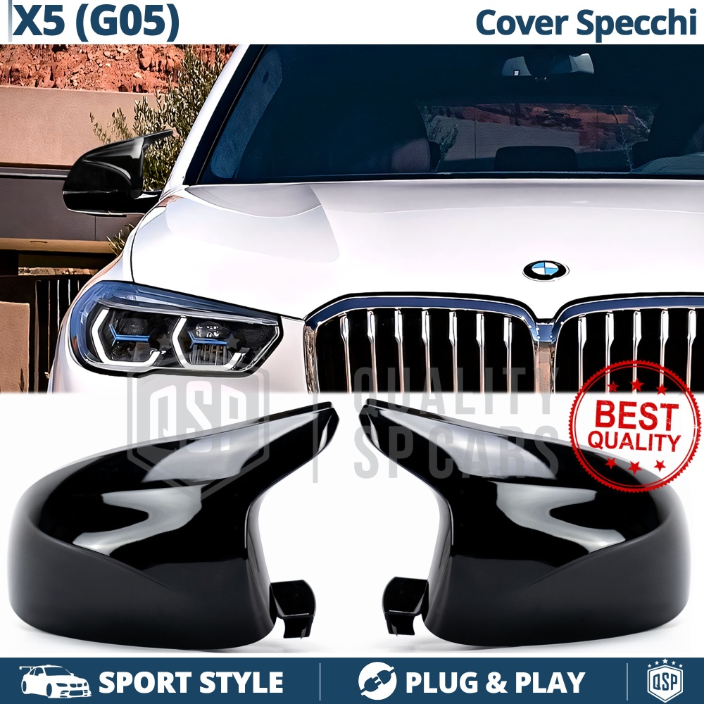 TAPAS de ESPEJO Retrovisor para Bmw X5 G05, Cubiertas Rígidas Negro Brillante | Garantía por Vida