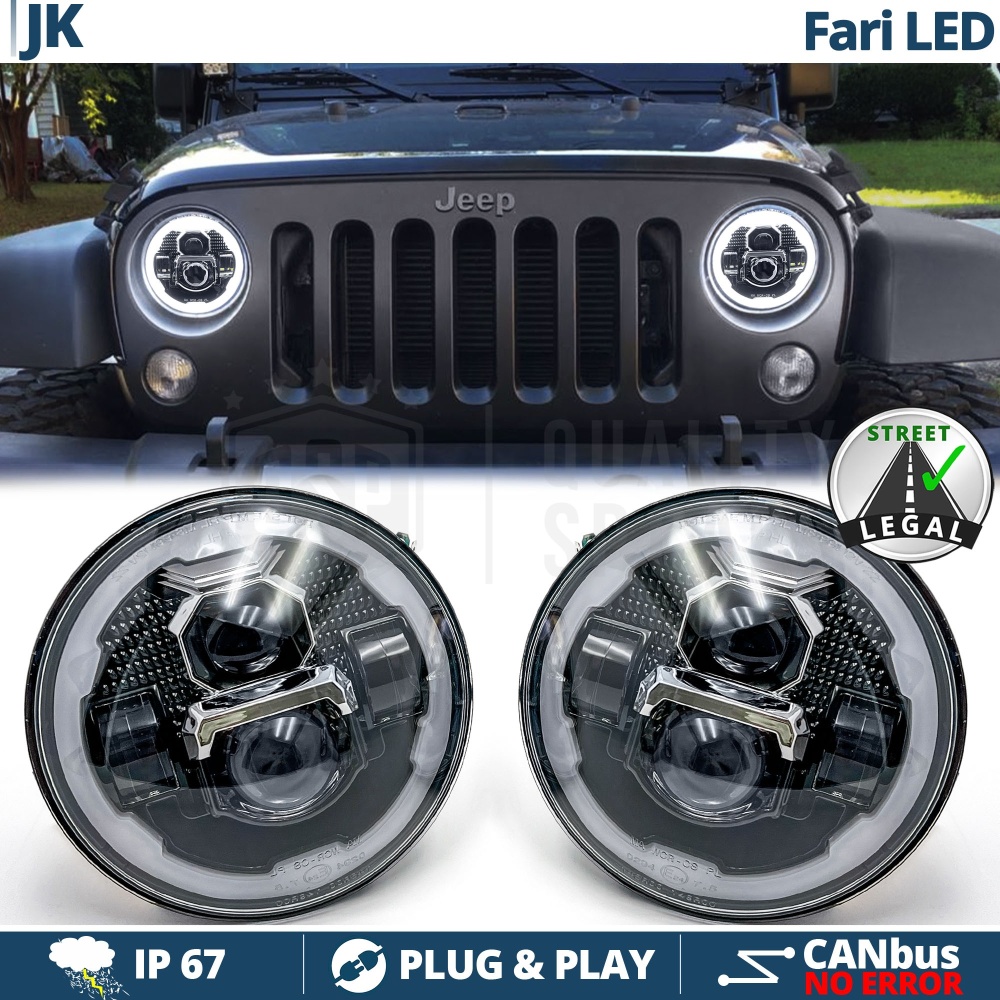 LED HEADLIGHTS for JEEP WRANGLER JK, White Light 6500K Angel Eyes | APPROVED