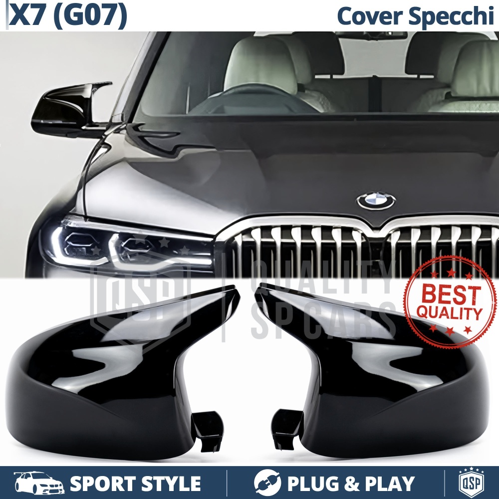 TAPAS de ESPEJO Retrovisor para Bmw X7 G07 (18-22), Cubiertas Rígidas Negro Brillante | Garantía por Vida