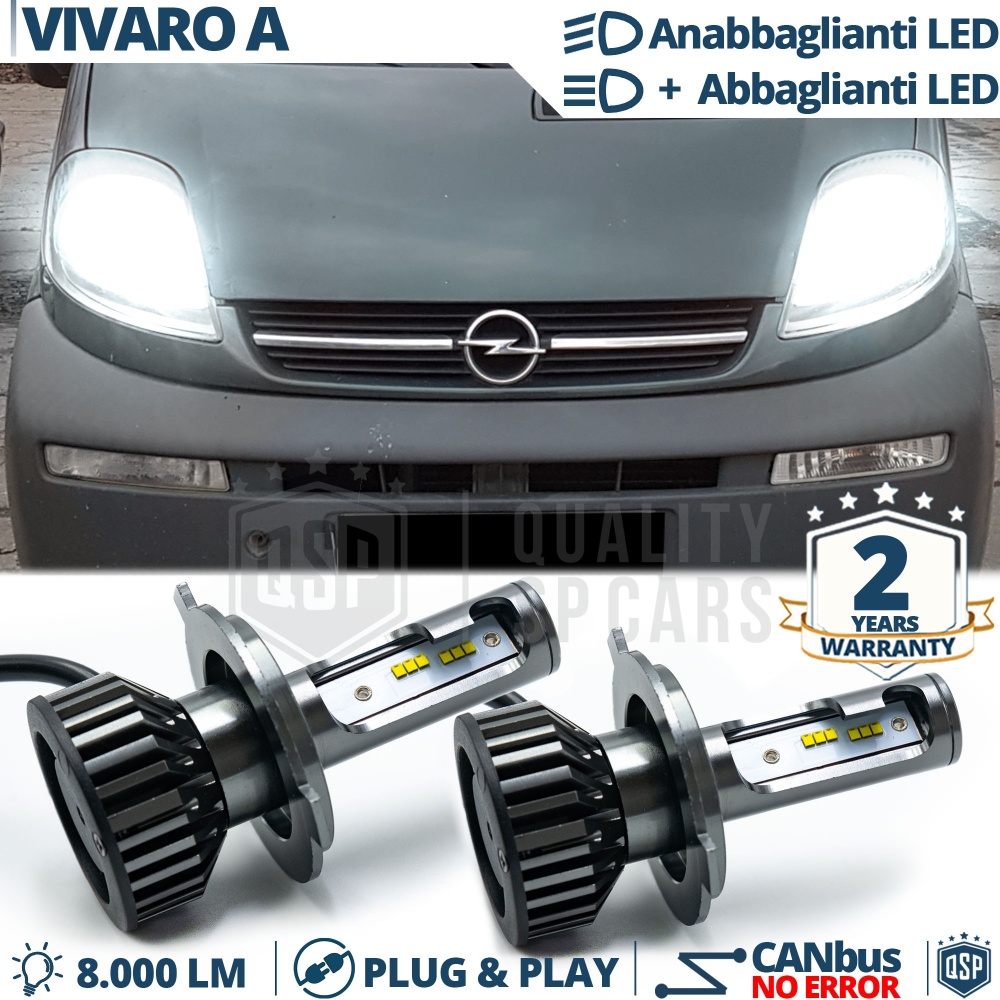 Kit LED H4 para OPEL VIVARO A Luces de Cruce + Carretera CANbus | 8000LM Luz Blanca 6000K