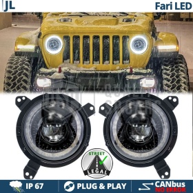 FAROS LED + Soportes para JEEP WRANGLER JL, Luz Blanca 6500K ANILLO Secuencial | APROBADO