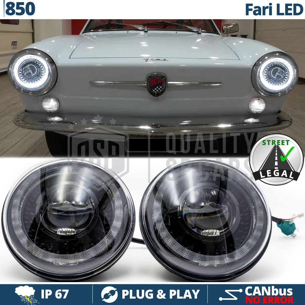 FAROS LED para FIAT 850, Luz Blanca 6500K ANILLO Secuencial | APROBADO