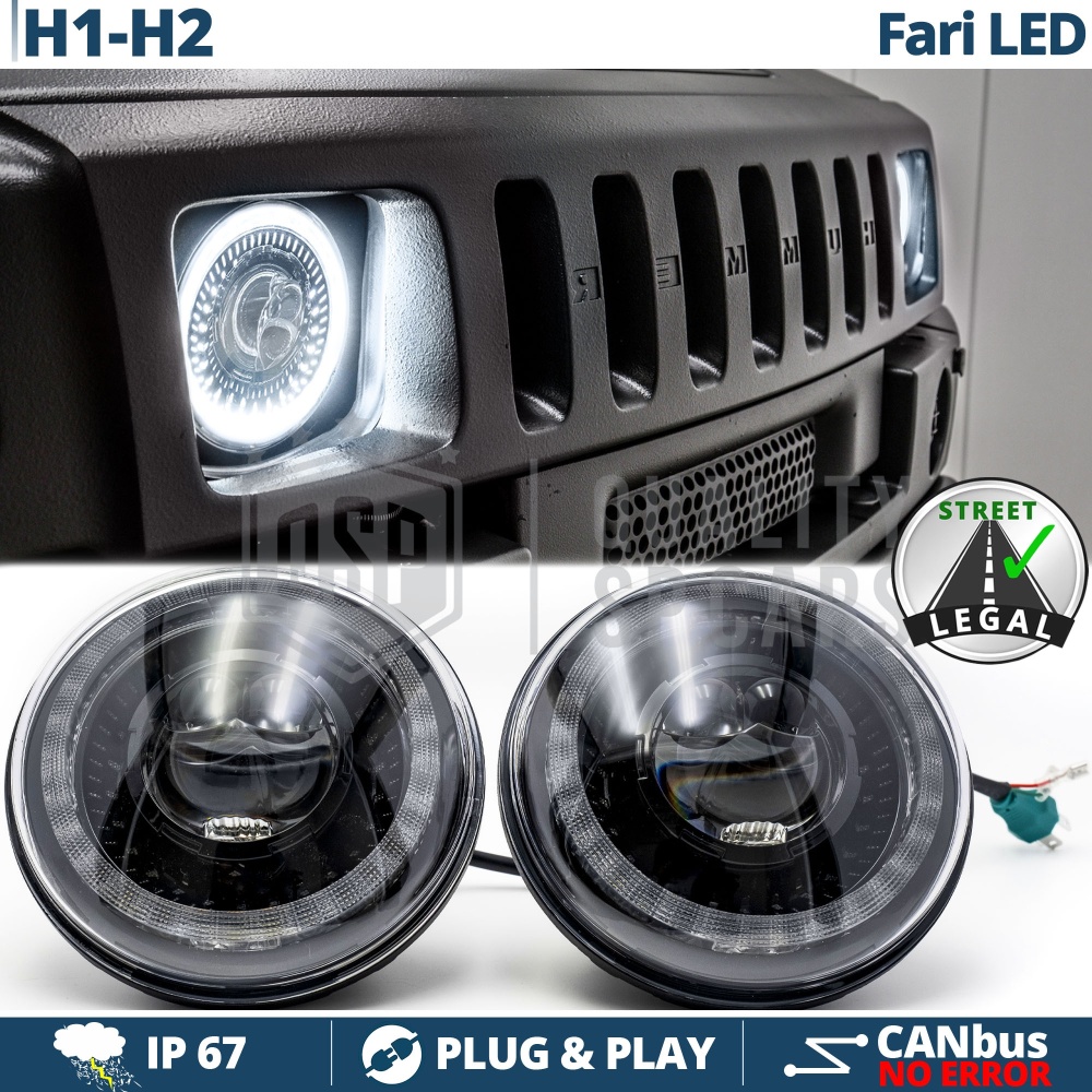 FAROS LED para HUMMER H1 H2, Luz Blanca 6500K ANILLO Secuencial | APROBADO