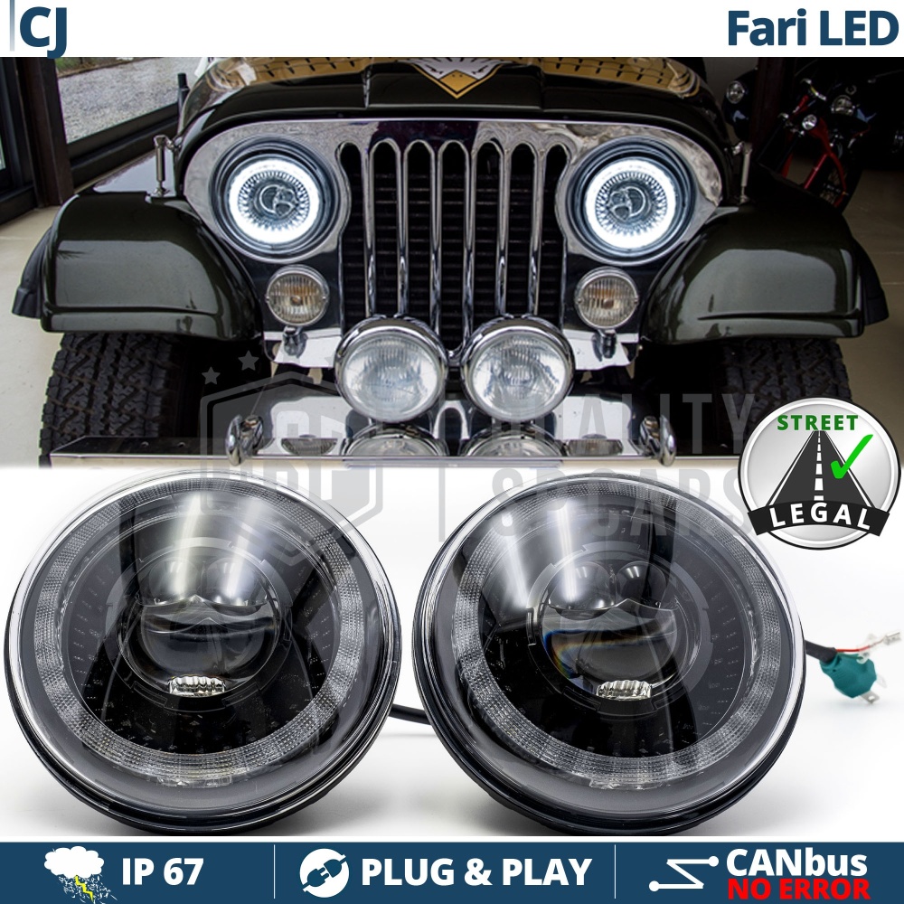 FAROS LED para JEEP CJ, Luz Blanca 6500K ANILLO Secuencial | APROBADO