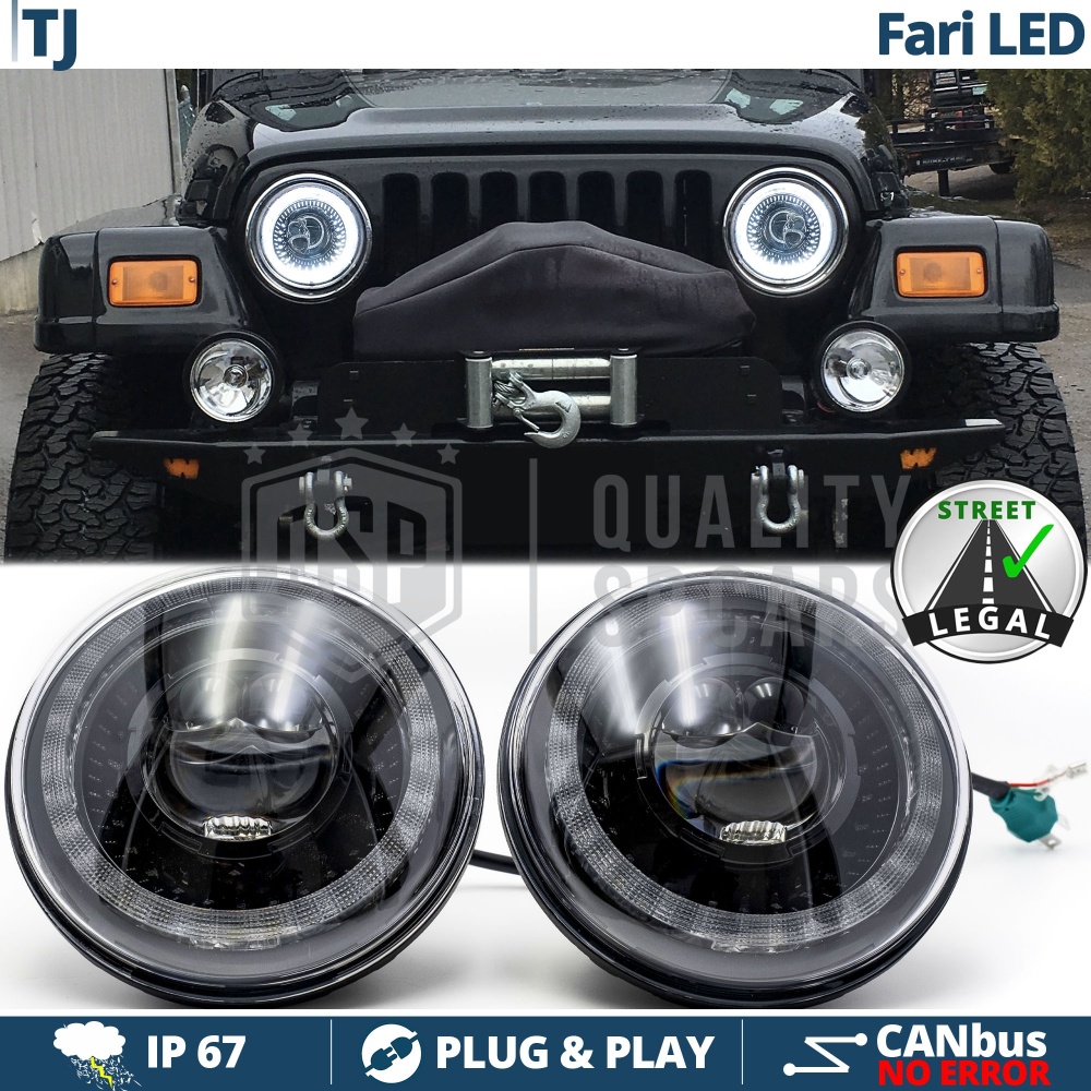 FAROS LED para JEEP WRANGLER TJ, Luz Blanca 6500K ANILLO Secuencial | APROBADO