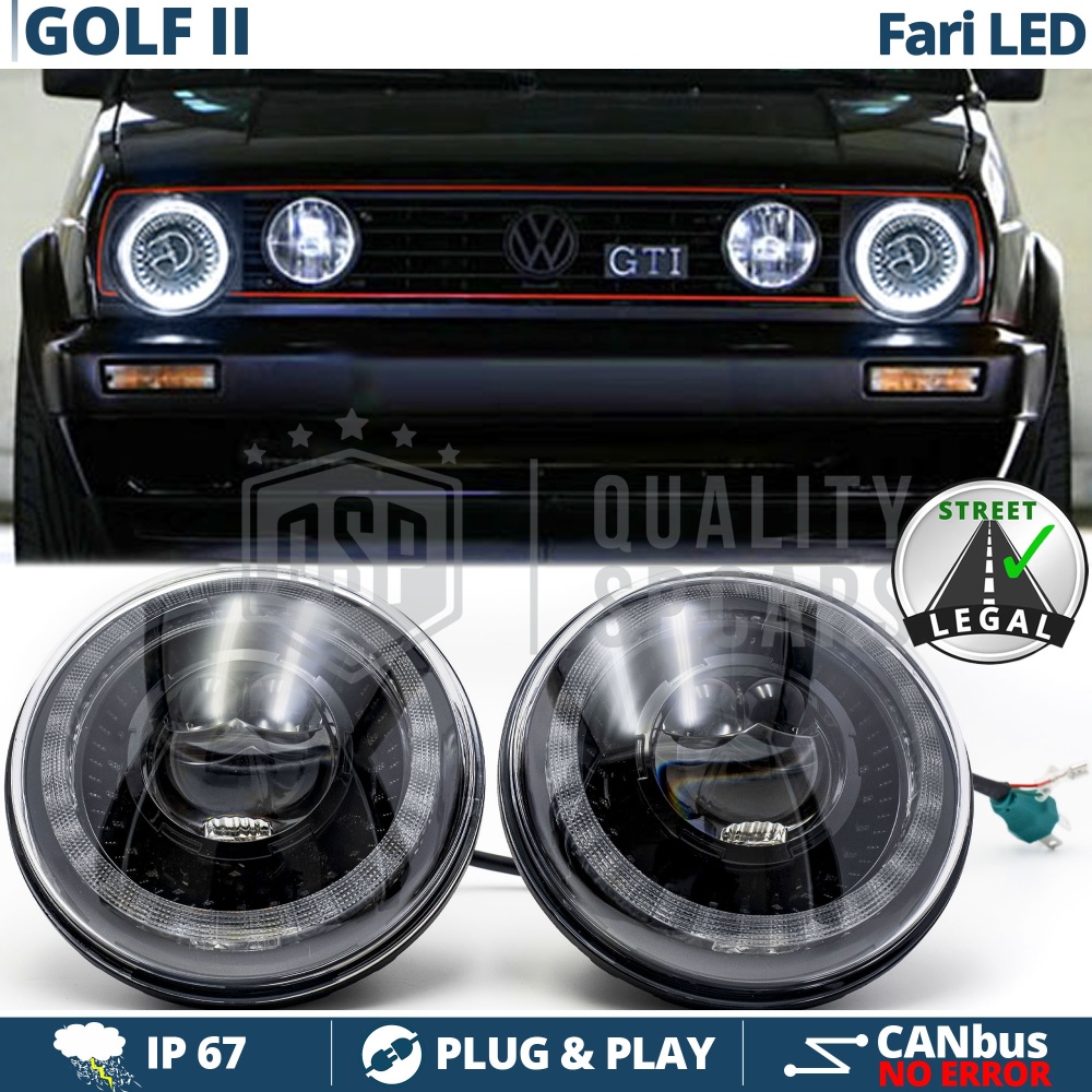 FAROS LED para VOLKSWAGEN GOLF MK2, Luz Blanca 6500K ANILLO Secuencial | APROBADO