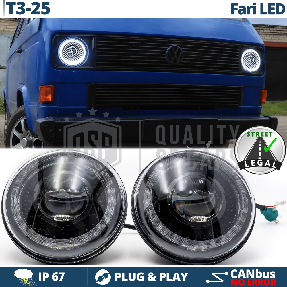FAROS LED para VW TRANSPORTER T3 T25 (79-85), Luz Blanca 6500K ANILLO Secuencial | APROBADO