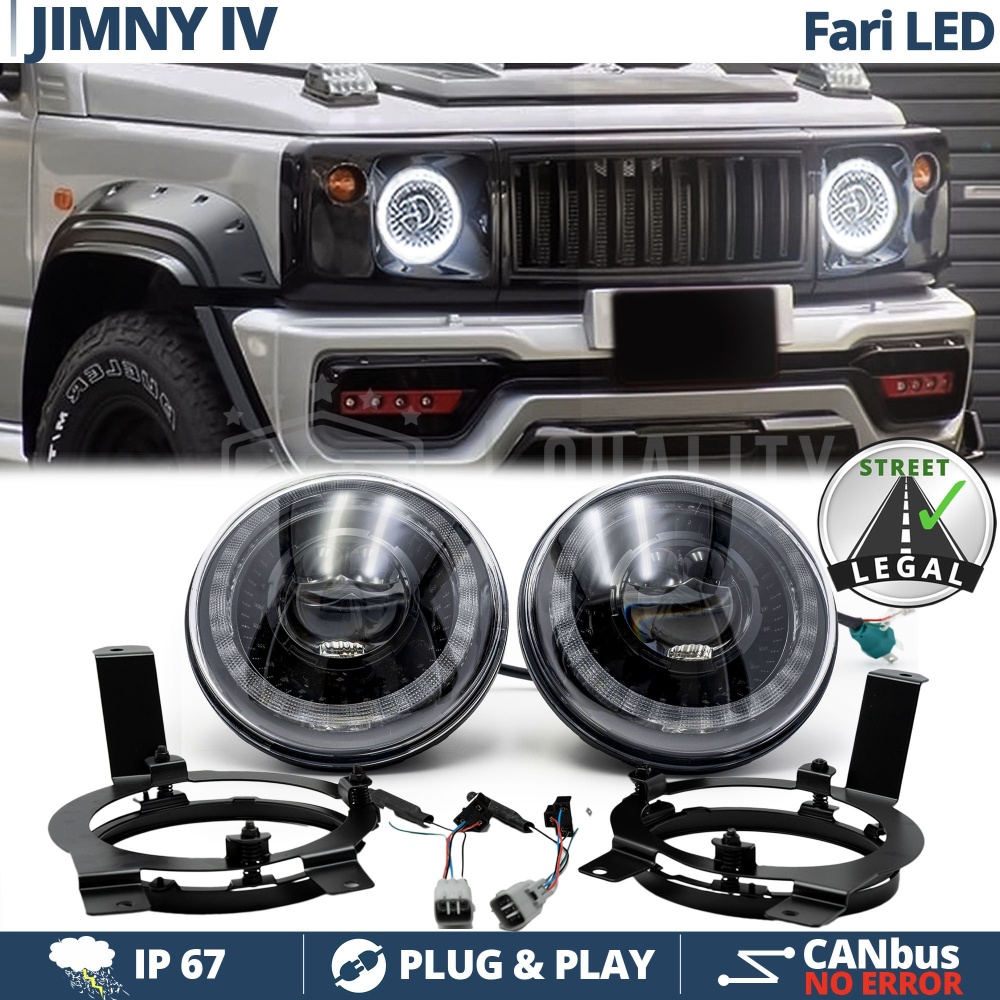 FAROS LED + Soportes para SUZUKI JIMNY 4, Luz Blanca 6500K ANILLO Secuencial | APROBADO
