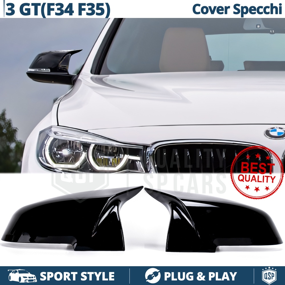 TAPAS de ESPEJO Retrovisor para Bmw Serie 3 GT (F34 F35), Cubiertas Negro Brillante | Garantía por Vida