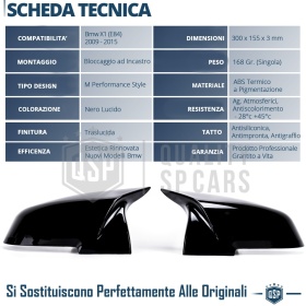 TAPAS de ESPEJO Retrovisor para Bmw X1 (E84), Cubiertas Negro Brillante | Garantía por Vida