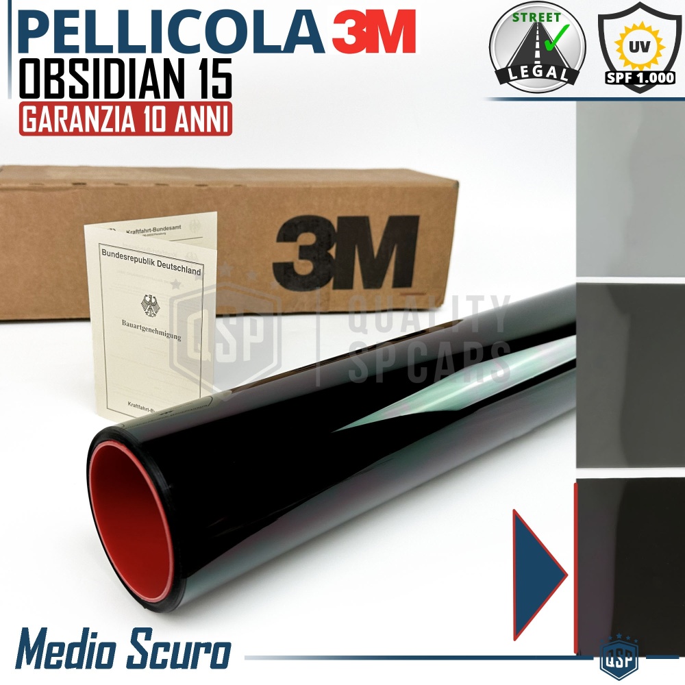 1m PELÍCULA TINTE 3M™ para Ventanillas de Coche Aprobada, OBSIDIAN 15 Profesional | Medio Oscuro
