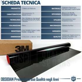 1m PELÍCULA TINTE 3M™ para Ventanillas de Coche Aprobada, OBSIDIAN 15 Profesional | Medio Oscuro