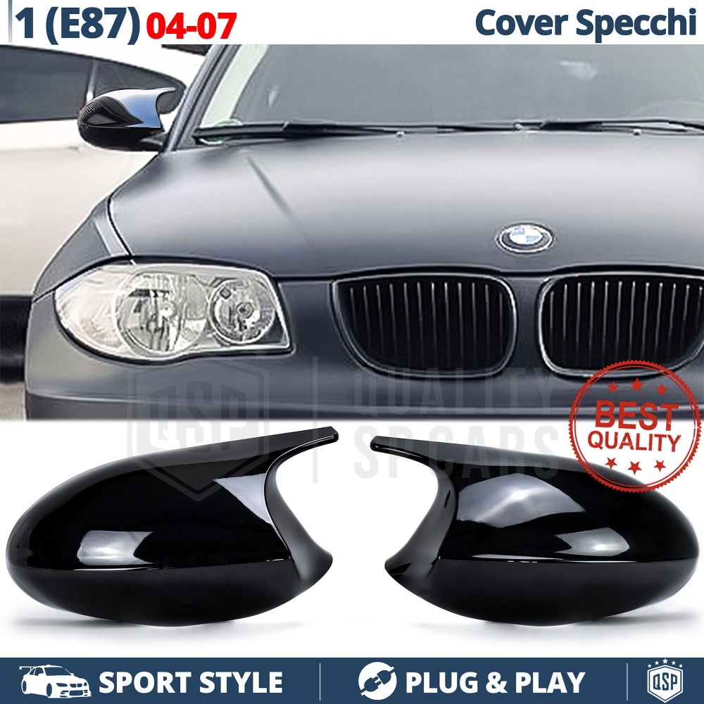 TAPAS de ESPEJO Retrovisor para Bmw Serie 1 E87 (04-07), Cubiertas Rígidas Negro Brillante | Garantía por Vida