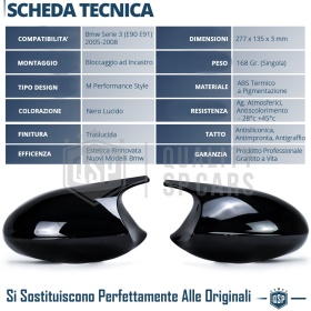Side MIRROR CAPS for Bmw 3 Series E90 E91 (05-08) | Glossy Black Thick Covers | Lifetime Warranty