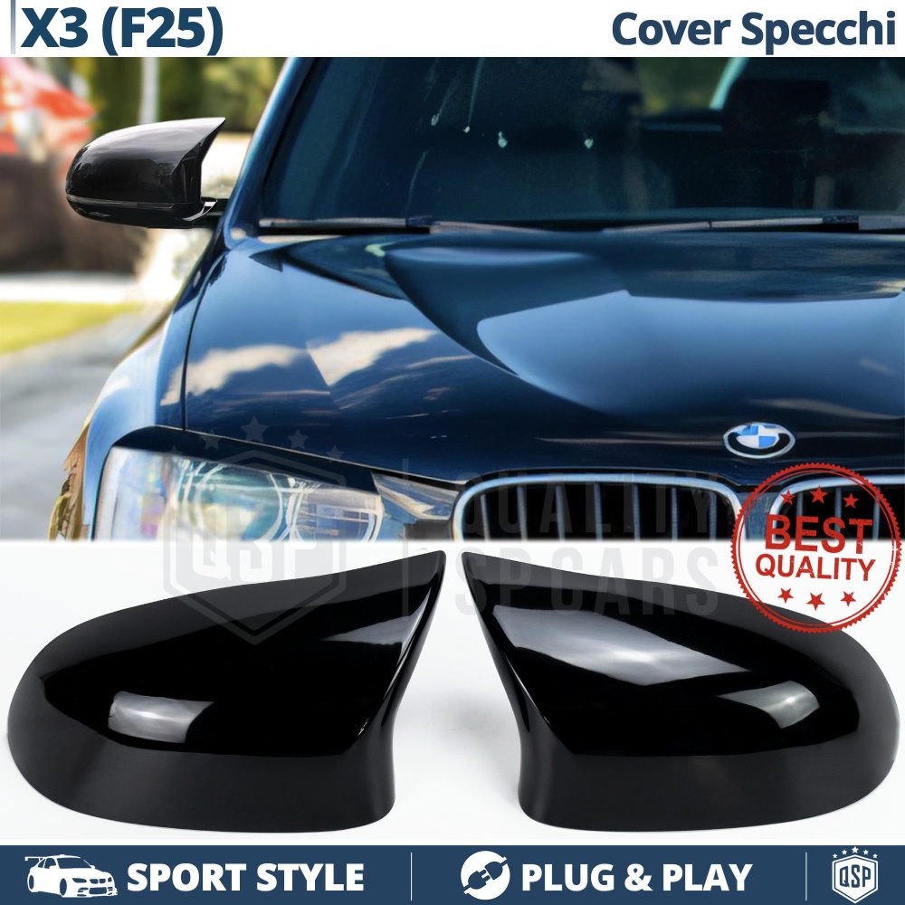 TAPAS de ESPEJO Retrovisor para Bmw X3 F25 (10-14) | Cubiertas Rígidas Negro Brillante | Garantía por Vida