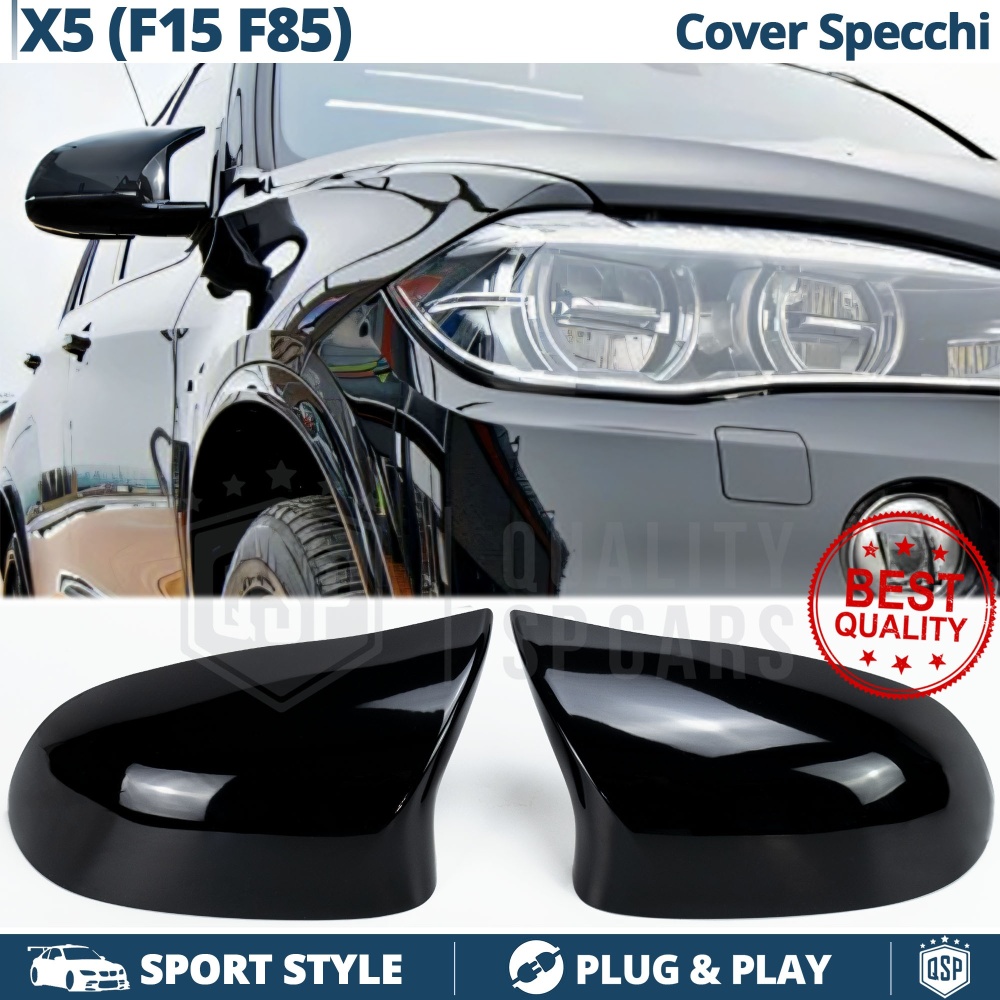 TAPAS de ESPEJO Retrovisor para Bmw X5 (F15, F85) | Cubiertas Rígidas Negro Brillante | Garantía por Vida