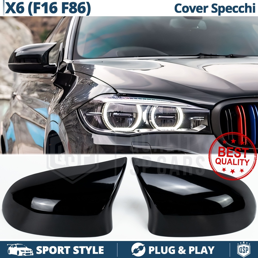 TAPAS de ESPEJO Retrovisor para Bmw X6 (F16, F86) | Cubiertas Rígidas Negro Brillante | Garantía por Vida