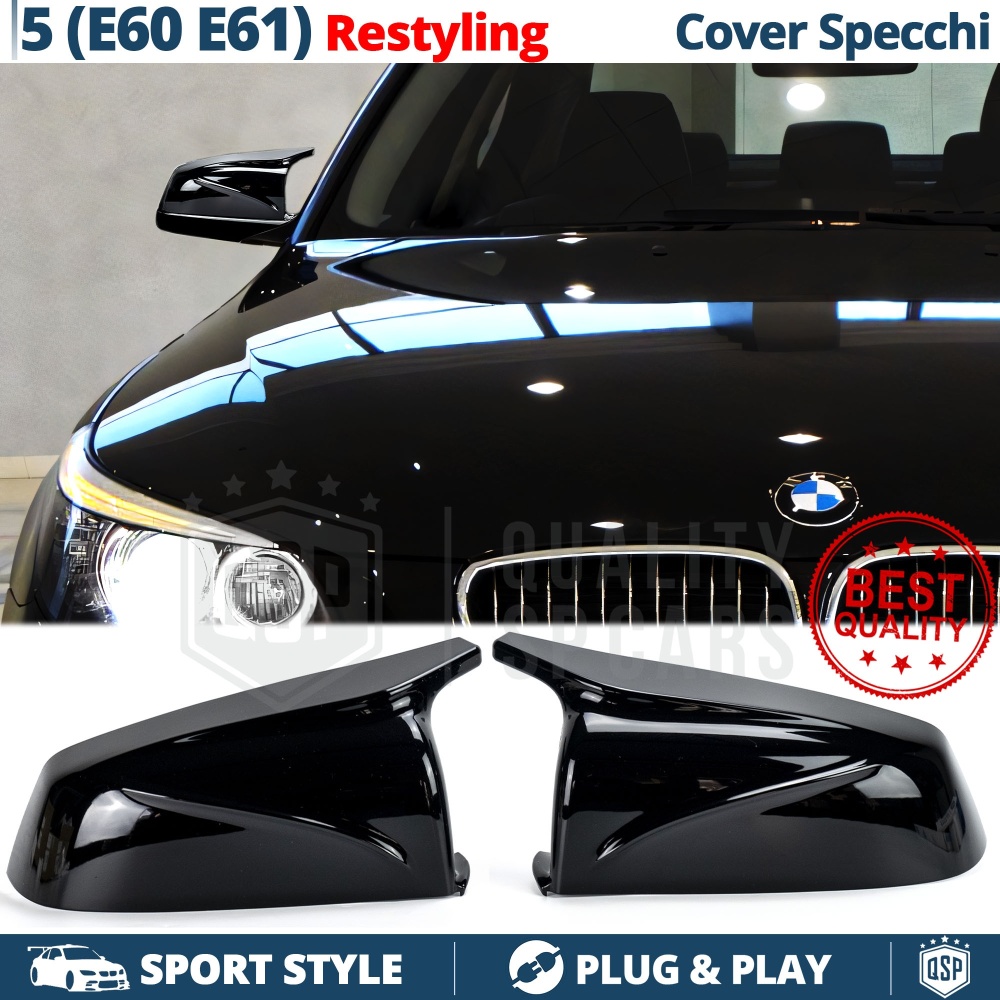 TAPAS de ESPEJO Retrovisor para Bmw Serie 5 E60 E61 (07-10) | Cubiertas Negro Brillante | Garantía por Vida