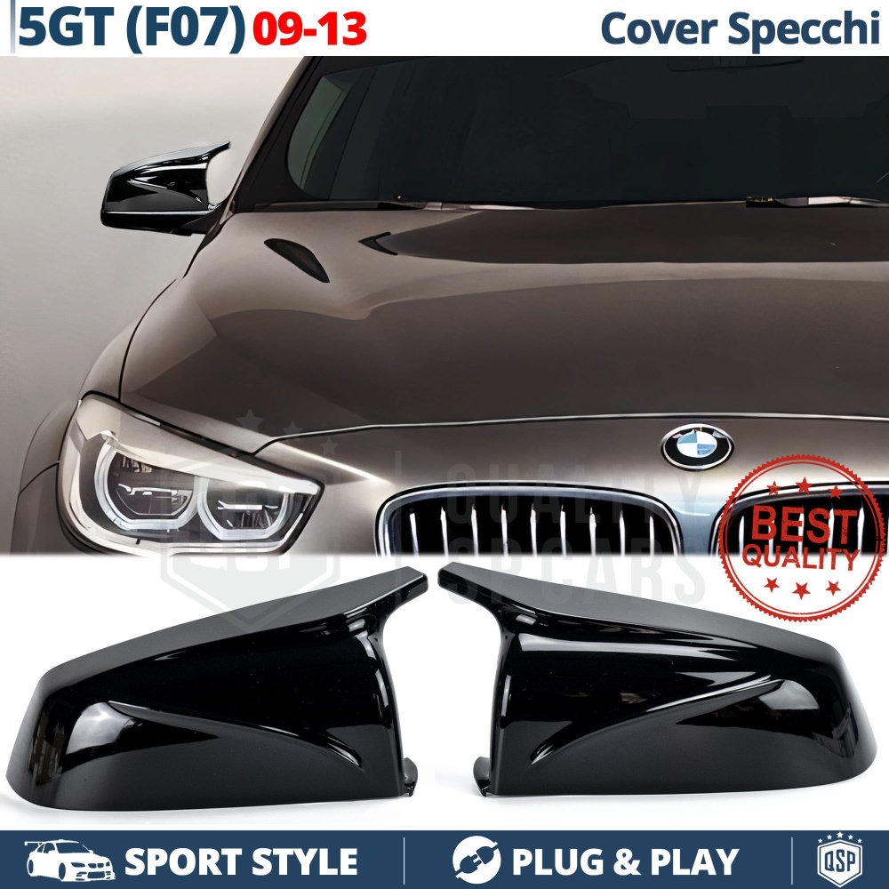 TAPAS de ESPEJO Retrovisor para Bmw Serie 5 GT F07 (09-13) | Cubiertas Negro Brillante | Garantía por Vida