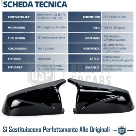 TAPAS de ESPEJO Retrovisor para Bmw Serie 5 GT F07 (09-13) | Cubiertas Negro Brillante | Garantía por Vida
