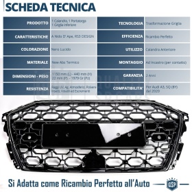 REJILLA Delantera para Audi A3 8Y, S3, Parrilla NIDO DE ABEJA Negro Brillante | Tuning Estilo rs