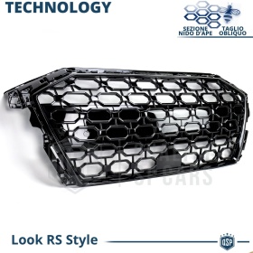 REJILLA Delantera para Audi A3 8Y, S3, Parrilla NIDO DE ABEJA Negro Brillante | Tuning Estilo rs