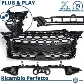REJILLA Delantera para Audi A3 8Y, S3, Parrilla NIDO DE ABEJA Negro Brillante | Tuning Estilo rs