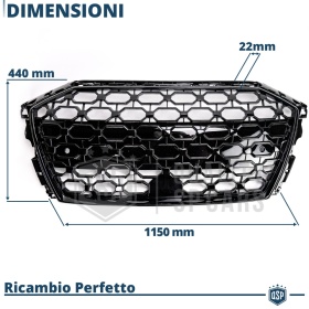 REJILLA Delantera para Audi A3 8Y, S3, Parrilla NIDO DE ABEJA Negro Brillante | Tuning Estilo rs