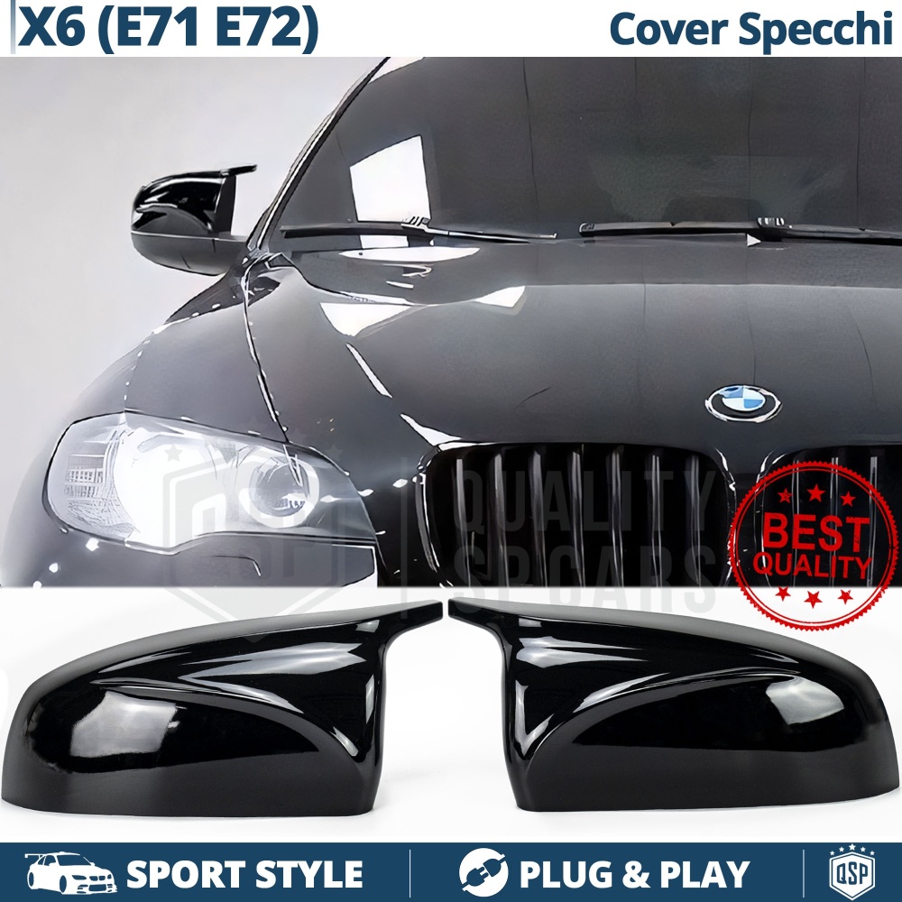 TAPAS de ESPEJO Retrovisor para Bmw X6 (E71, E72) | Cubiertas Negro Brillante | Garantía por Vida