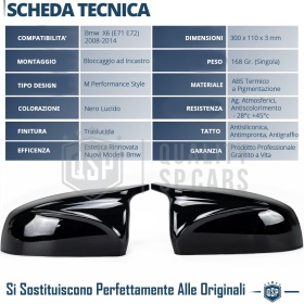 TAPAS de ESPEJO Retrovisor para Bmw X6 (E71, E72) | Cubiertas Negro Brillante | Garantía por Vida