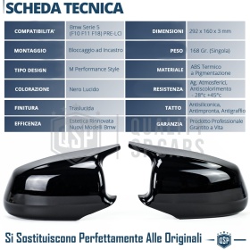 TAPAS de ESPEJO Retrovisor para Bmw Serie 5 F10 F11 F18 (10-13) | Cubiertas Negro Brillante | Garantía por Vida