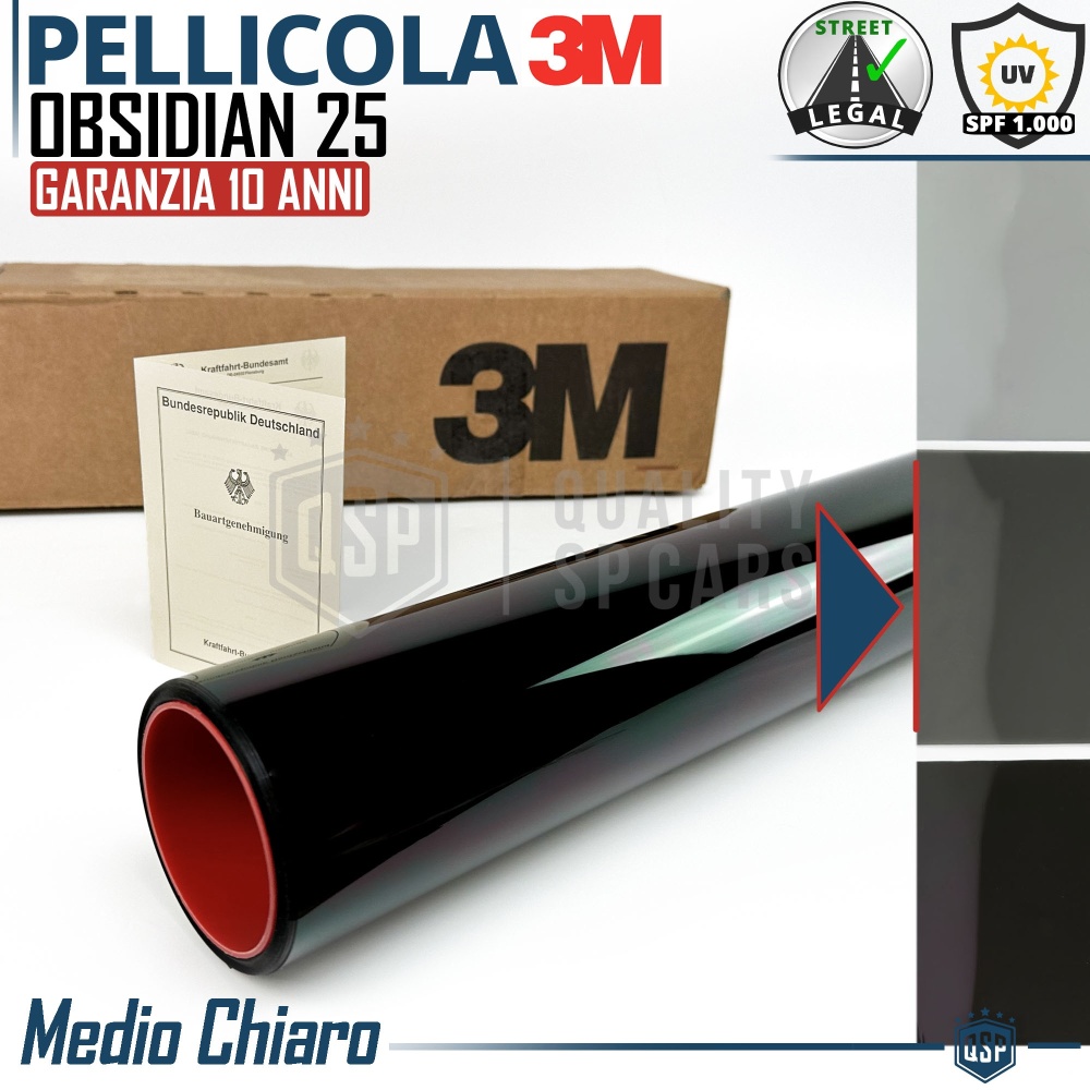 1m PELÍCULA TINTE 3M™ para Ventanillas de Coche Aprobada, OBSIDIAN 25 Profesional | Medio Claro