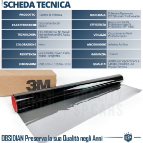1m PELÍCULA TINTE 3M™ para Ventanillas de Coche Aprobada, OBSIDIAN 50 Profesional | Claro