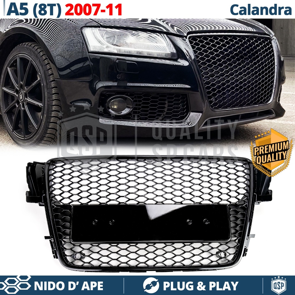 REJILLA Delantera para Audi A5 8T, S5 (07-11), Parrilla NIDO DE ABEJA Negro Brillante | Tuning Estilo rs