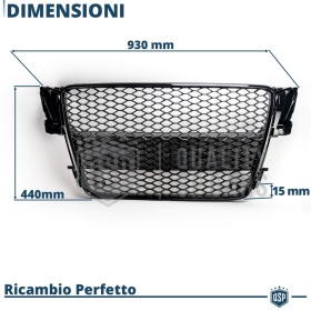 REJILLA Delantera para Audi A5 8T, S5 (07-11), Parrilla NIDO DE ABEJA Negro Brillante | Tuning Estilo rs