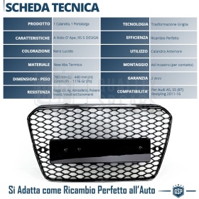 REJILLA Delantera para Audi A5 8T, S5 (11-16), Parrilla NIDO DE ABEJA Negro Brillante | Tuning Estilo rs