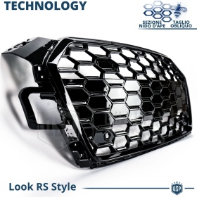 REJILLA Delantera para Audi A5 F5, S5 (desde 2020), Parrilla NIDO DE ABEJA Negro Brillante | Tuning Estilo rs