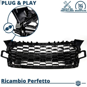 REJILLA Delantera para Audi A5 F5, S5 (desde 2020), Parrilla NIDO DE ABEJA Negro Brillante | Tuning Estilo rs
