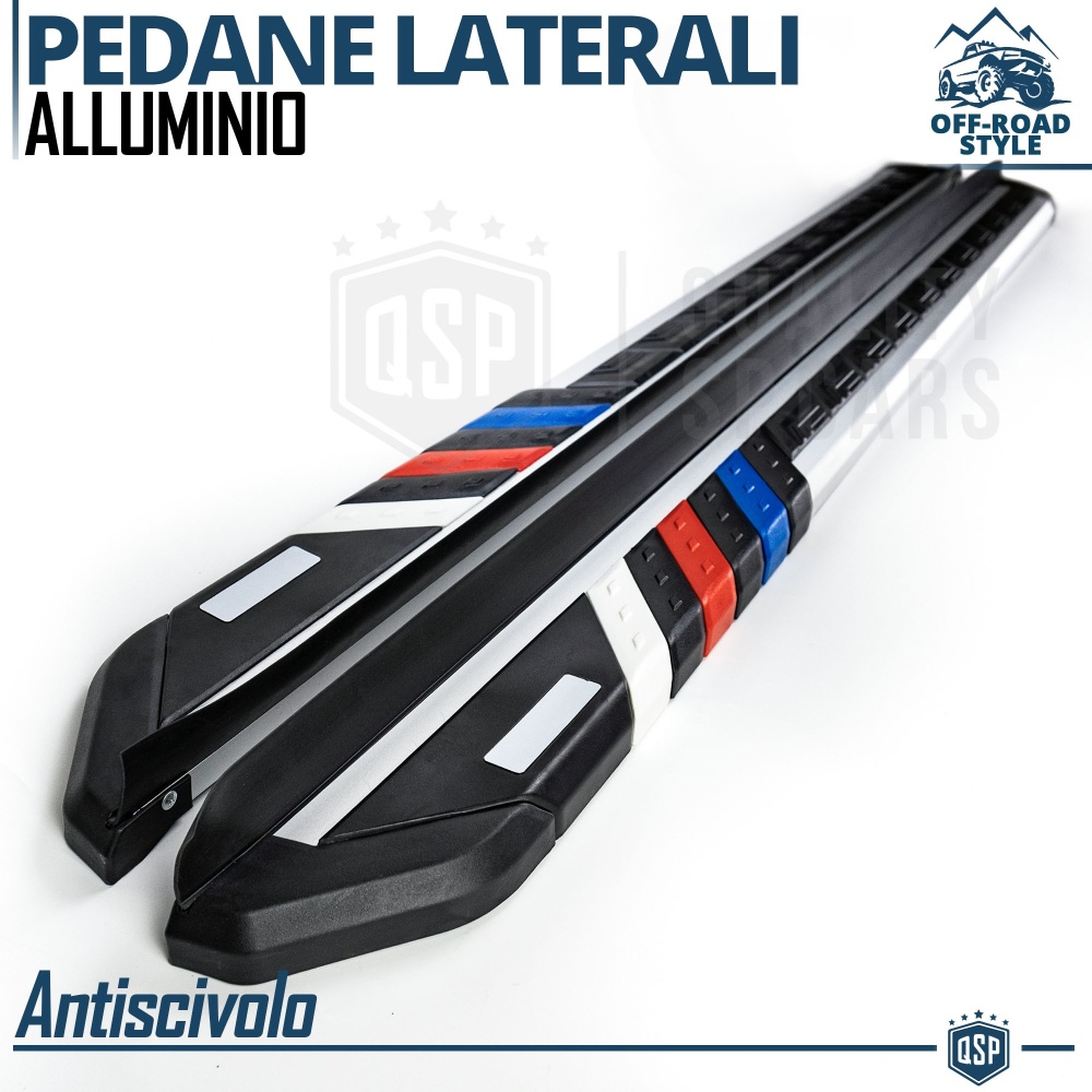 2 ESCALONES LATERALES Universales Coches y SUV | Pisaderas en Aluminio y Inserciones Coloreadas PVC Antideslizante