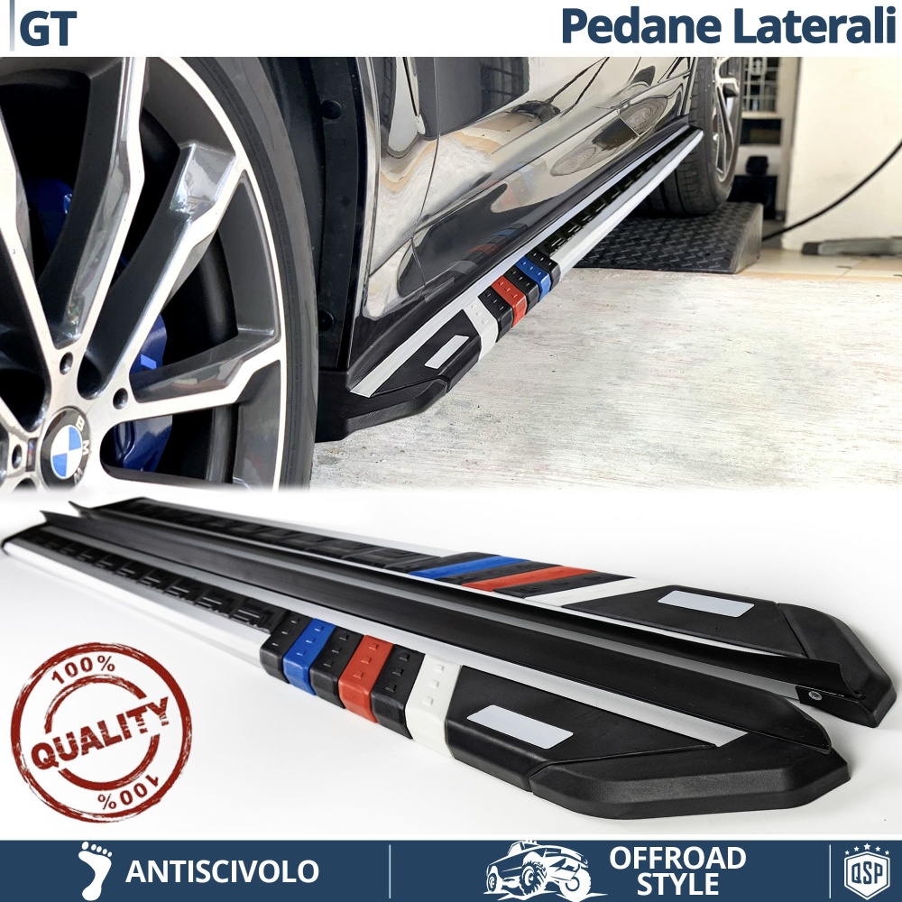 2 ESCALONES LATERALES para BMW Serie 3 GT, 5 GT, 6 GT en Aluminio y Inserciones de PVC Estilo M