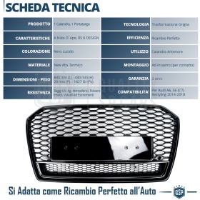 REJILLA Delantera para Audi A6 C7, S6 (14-18), Parrilla NIDO DE ABEJA Negro Brillante | Tuning Estilo rs